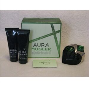 Mugler Aura Boxed Travel Set 1.7oz EDP + Body Cream & Shower Milk NIB Authentic